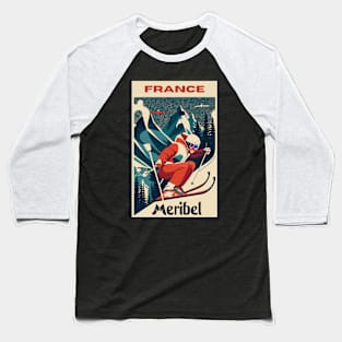 A Vintage Travel Art of Meribel - France Baseball T-Shirt